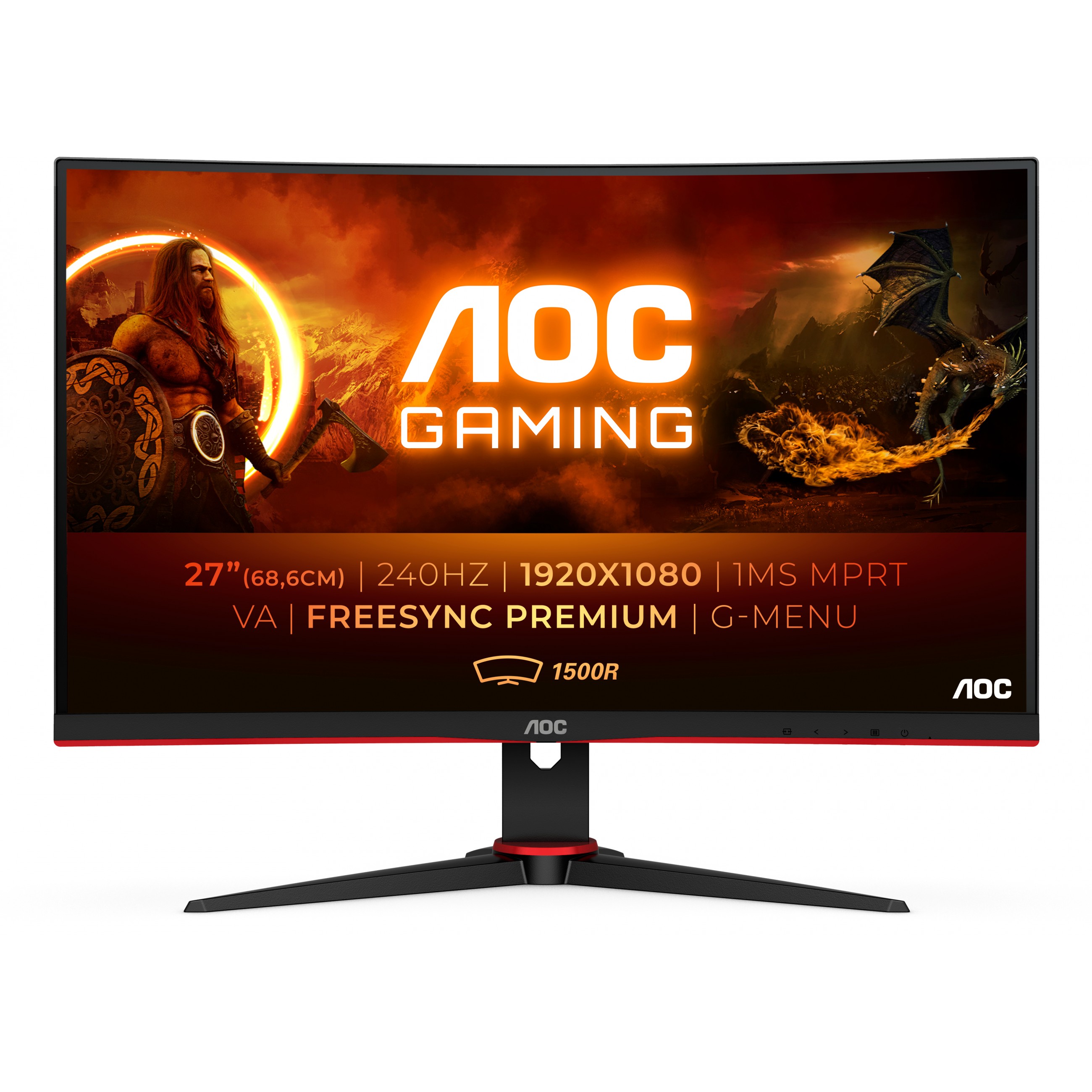 68,6cm / 27'' (1920x1080) AOC C27G2ZE Gaming Curved 16:9 0,5ms 240Hz 2xHDMI DisplayPort VESA Full HD Black Red