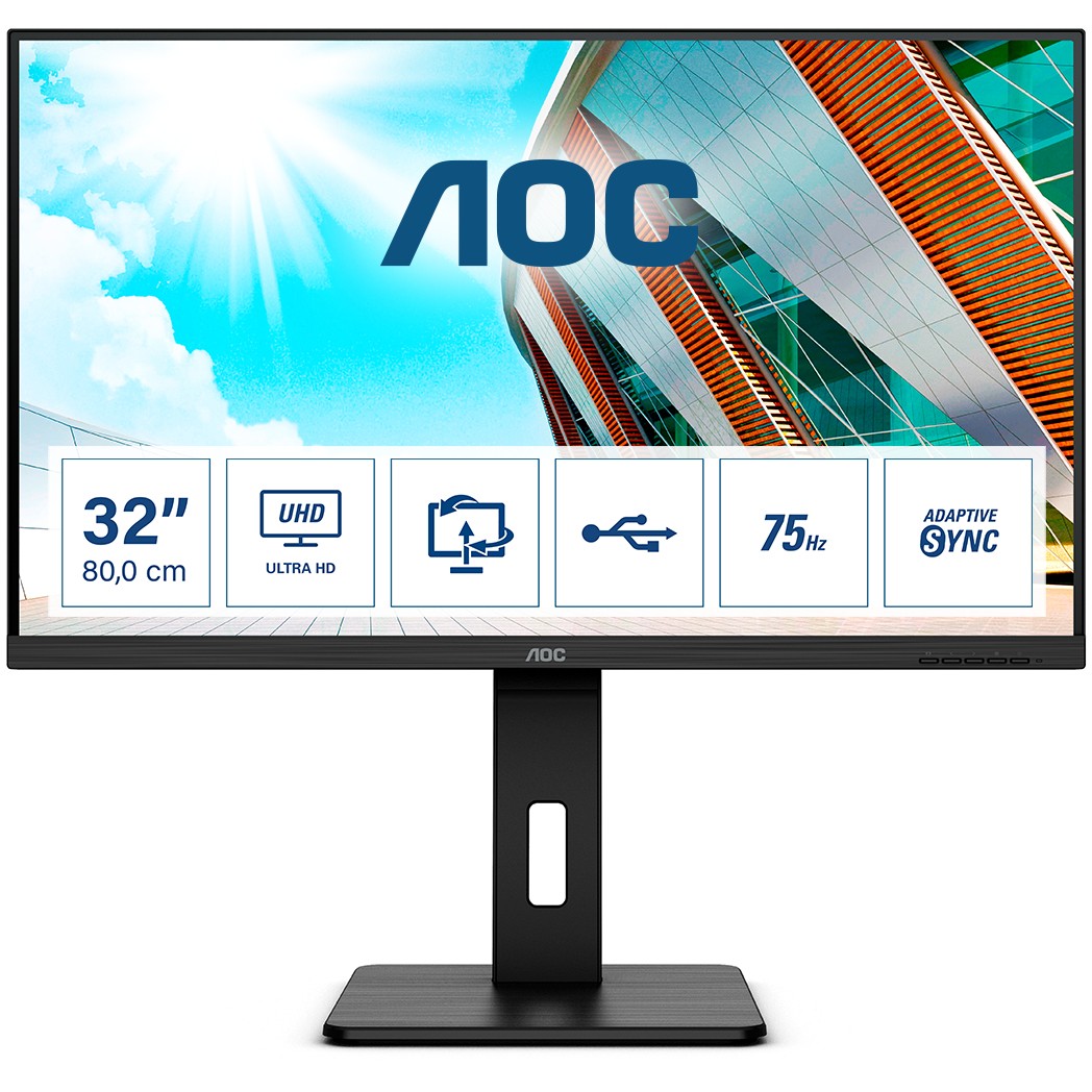 80cm / 31,5" (3840x2160) AOC P2 U32P2 4K UHD LED 75Hz 4ms USB3.2 2xHDMI DP LS Pivot Black