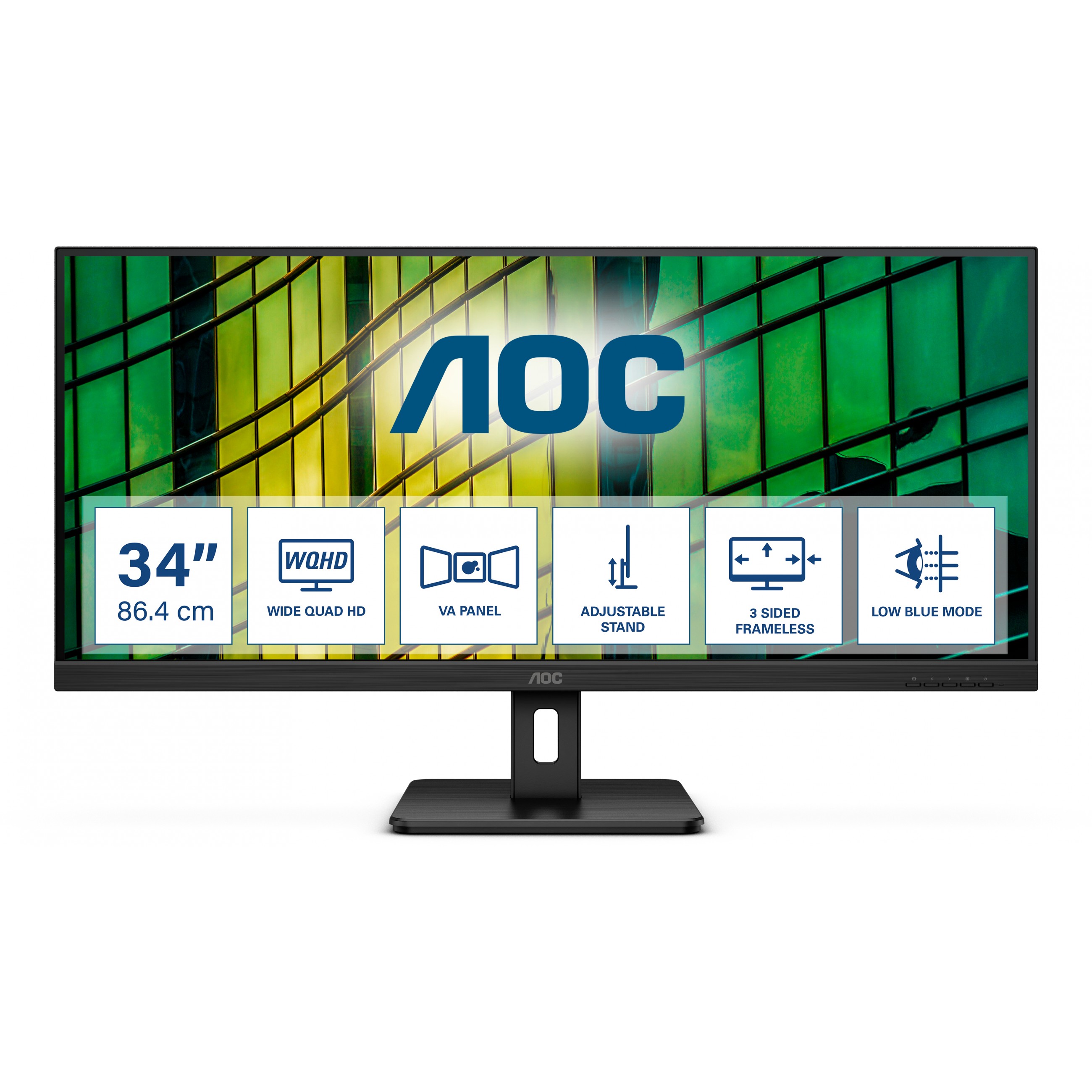 86,4cm / 34" (3440x1440) AOC U34E2M Wide Quad HD 100Hz DP 2xHDMI 4 ms Black