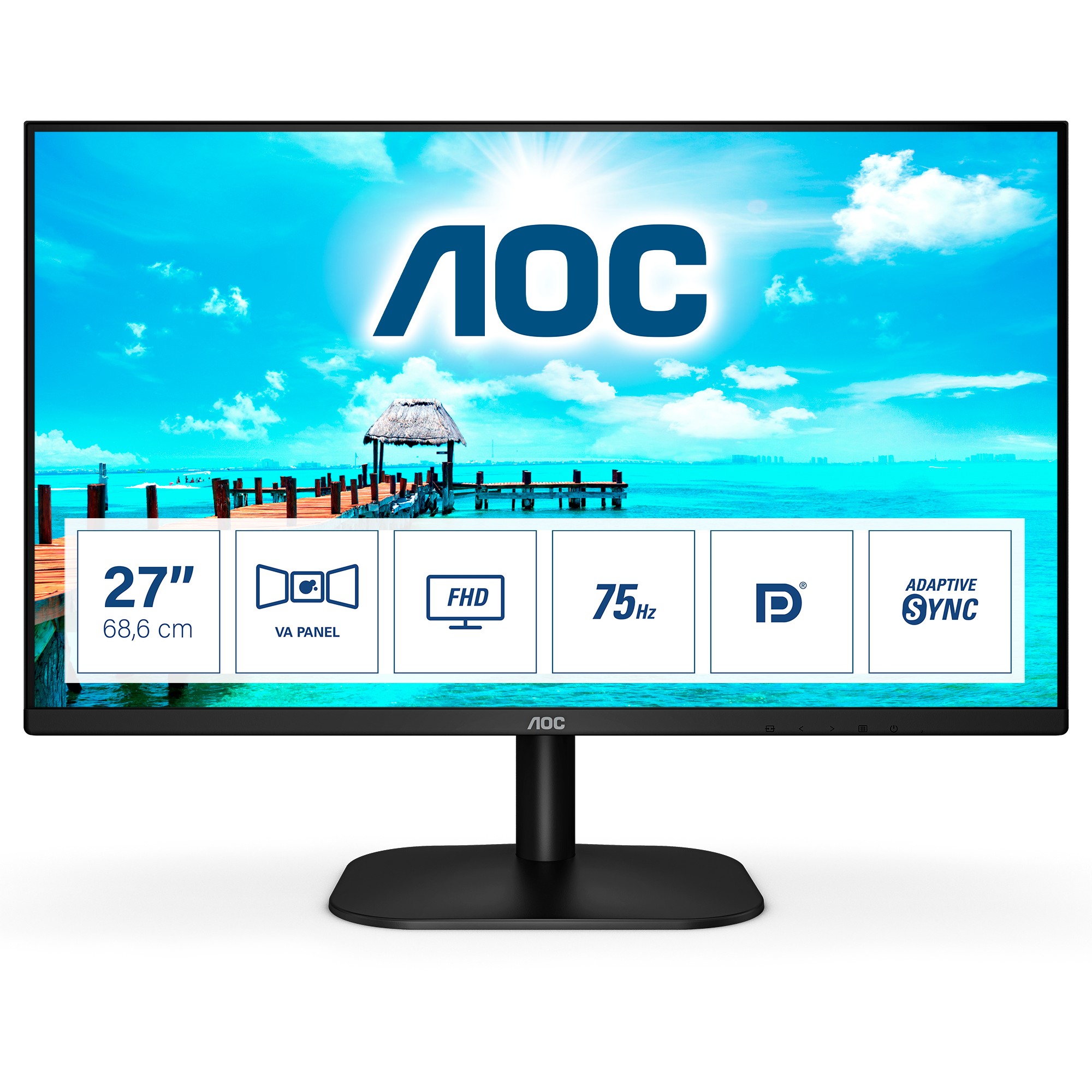 68,6cm / 27'' (1920x1080) AOC 27B2QAM 16:9 4ms HDMI VGA DisplayPort VESA Speaker Full HD Black