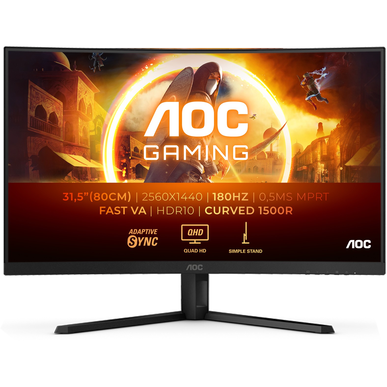 81,3cm / 32" (2560x1440) AOC Gaming CQ32G4VE 16:9 QHD Curved FastVA 0,5ms 180Hz HDR10 HDMI DP Black