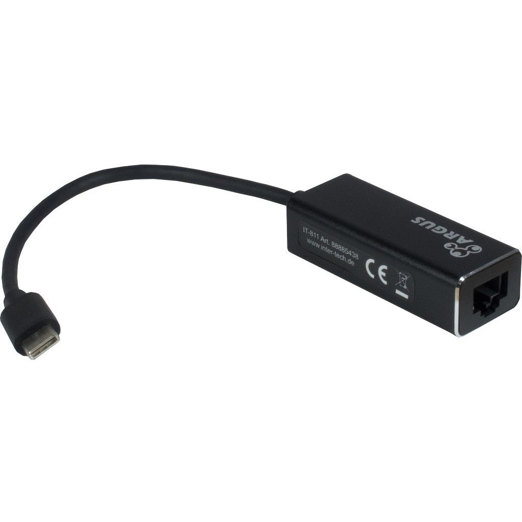 Adapter USB-C > Gigabit Lan RJ45 1000 MBit / s Inter-Tech Black