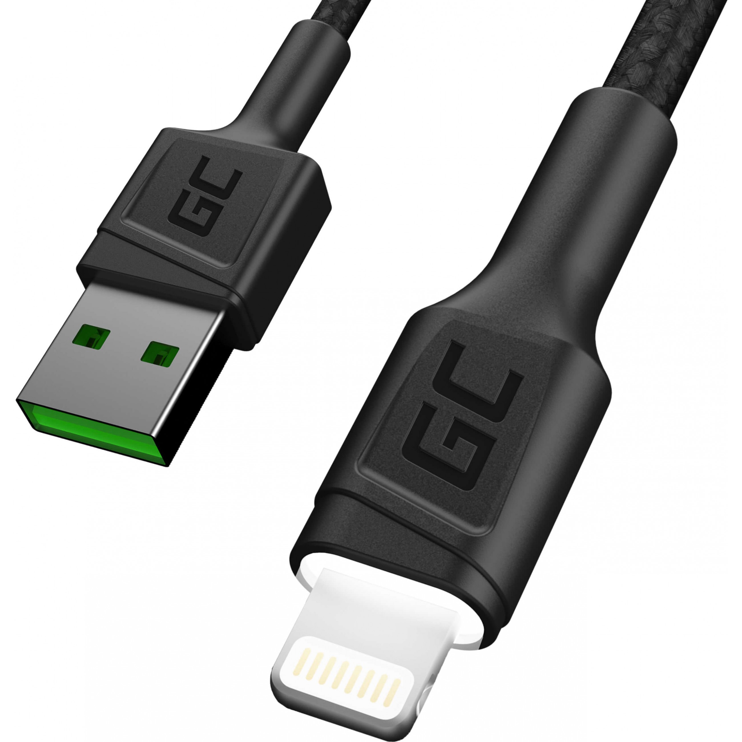 Green Cell USB 3.0 > Lightning (ST-ST) 1,2m Ladekabel LED Schwarz