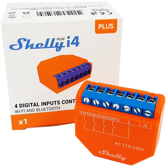 Shelly Relais "Plus i4" WLAN Szenenaktivierer BT Unterputz