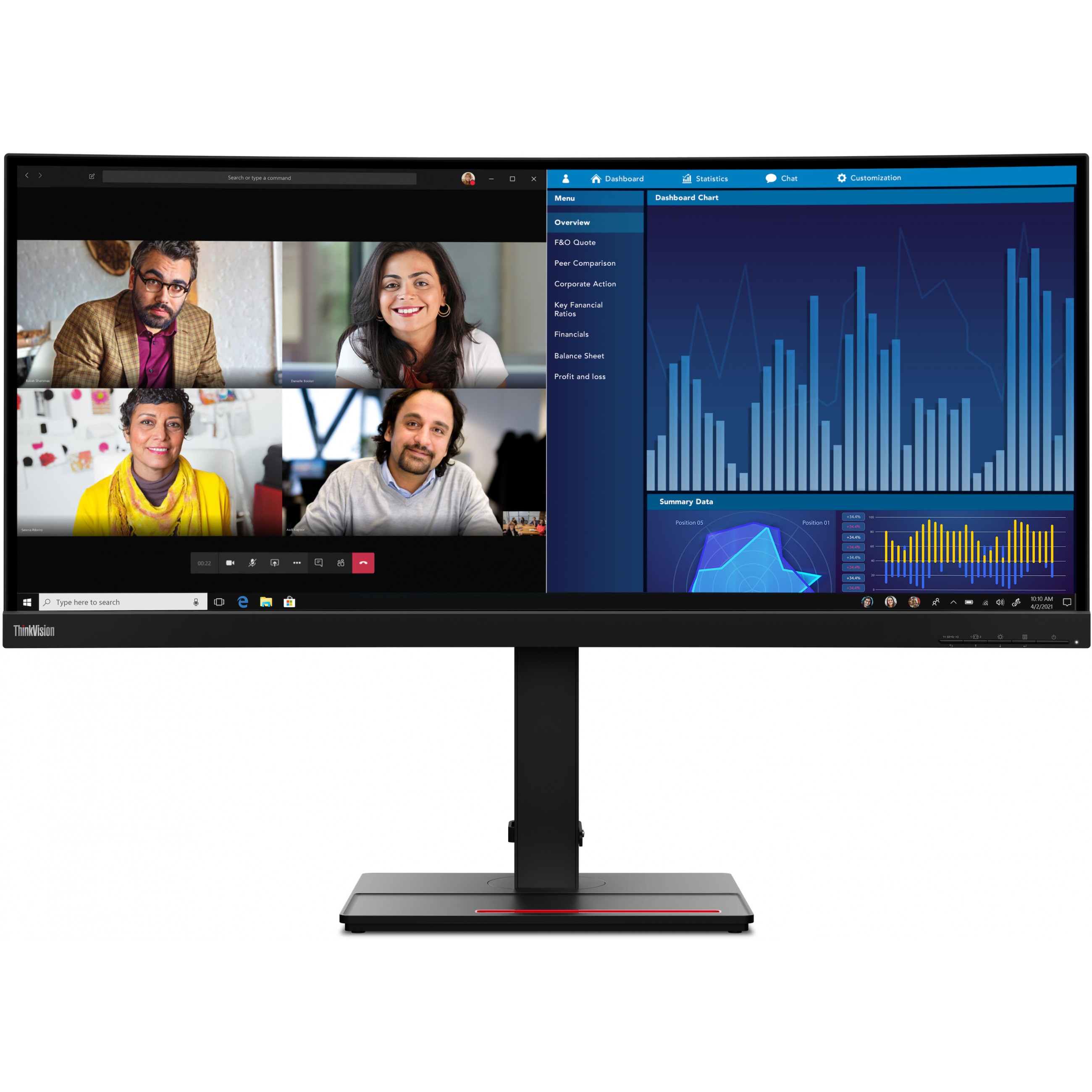 86,7cm / 34" (3440x1440) Lenovo ThinkVision P34w-20 21:9 UWQHD IPS Curved 4ms 60Hz HDMI DP USB-C Speaker KVM Black