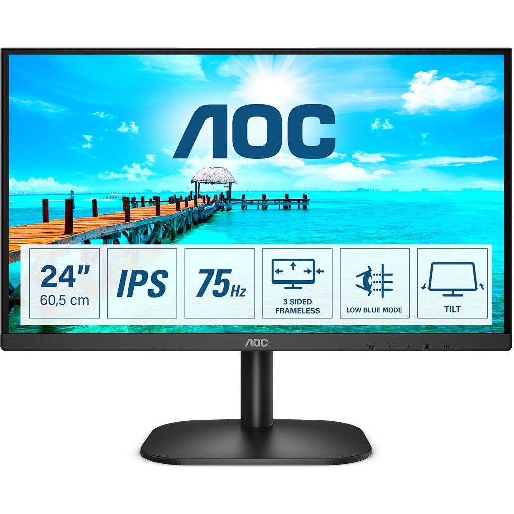 61cm / 24'' (1920x1080) AOC 24B2XDA 16:9 4ms VGA DVI HDMI VESA Speaker Full HD Black