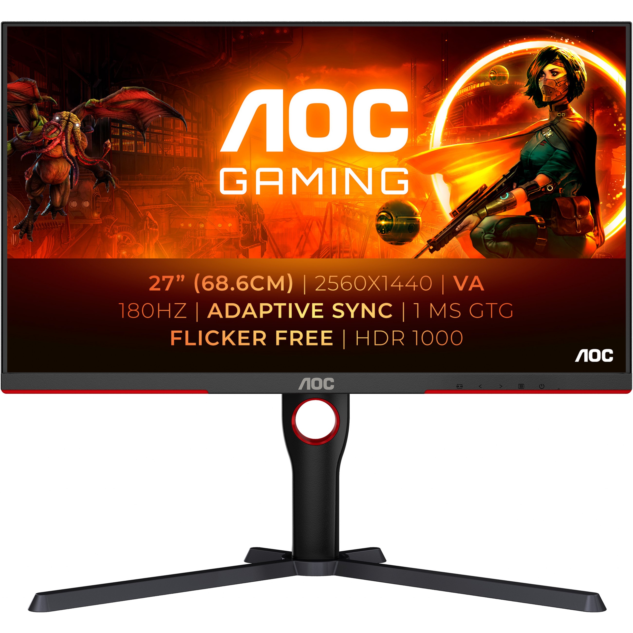 68,58cm / 27" (2560x1440) AOC Gaming Q27G3XMN / BK 16:9 QHD VA 1ms 180Hz HDR1000 HDMI DP Pivot Black