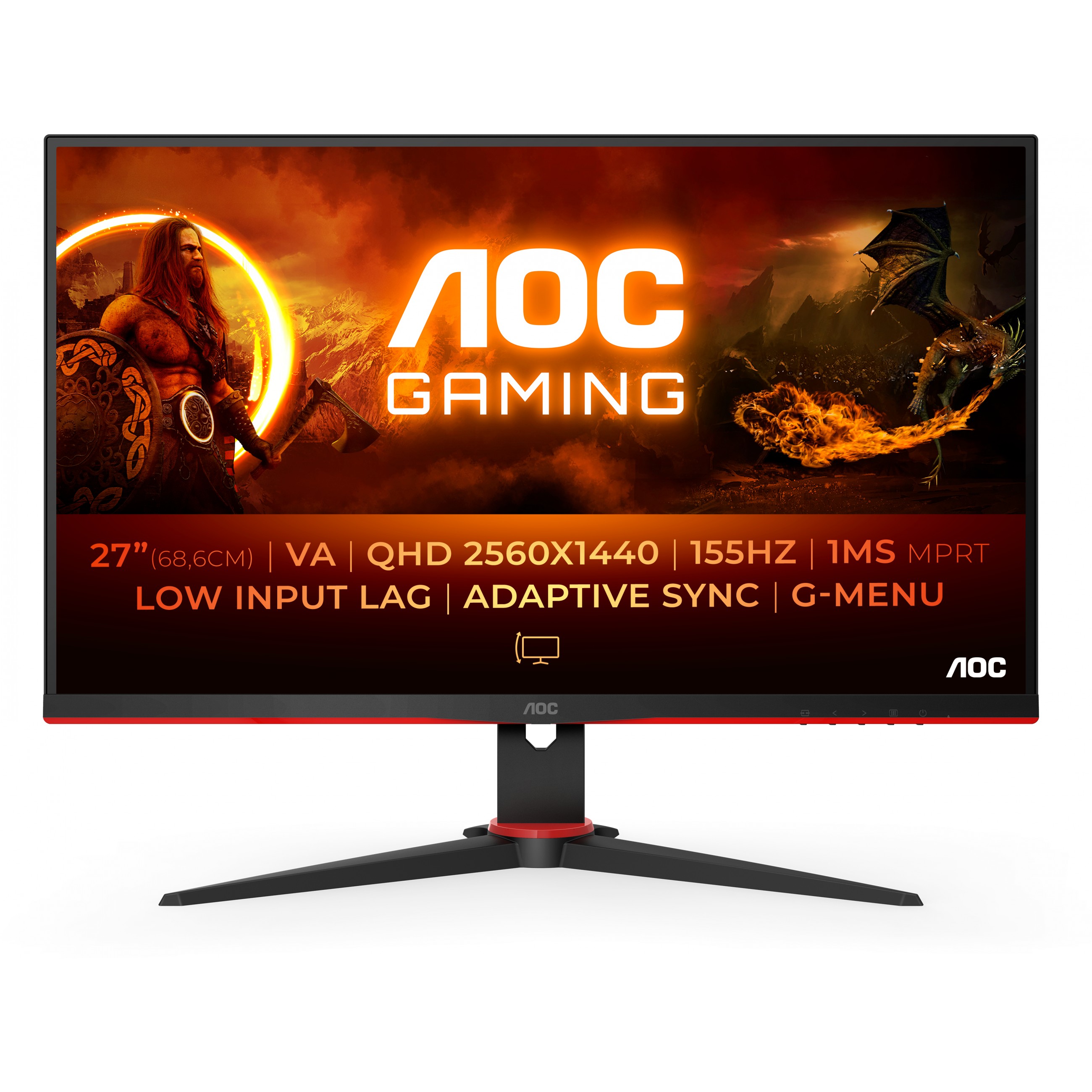 68,6cm / 27" (2560x1440) AOC Gaming G2 Q27G2E / BK QHD LED 155Hz 1ms 2xHDMI DP Black / Red