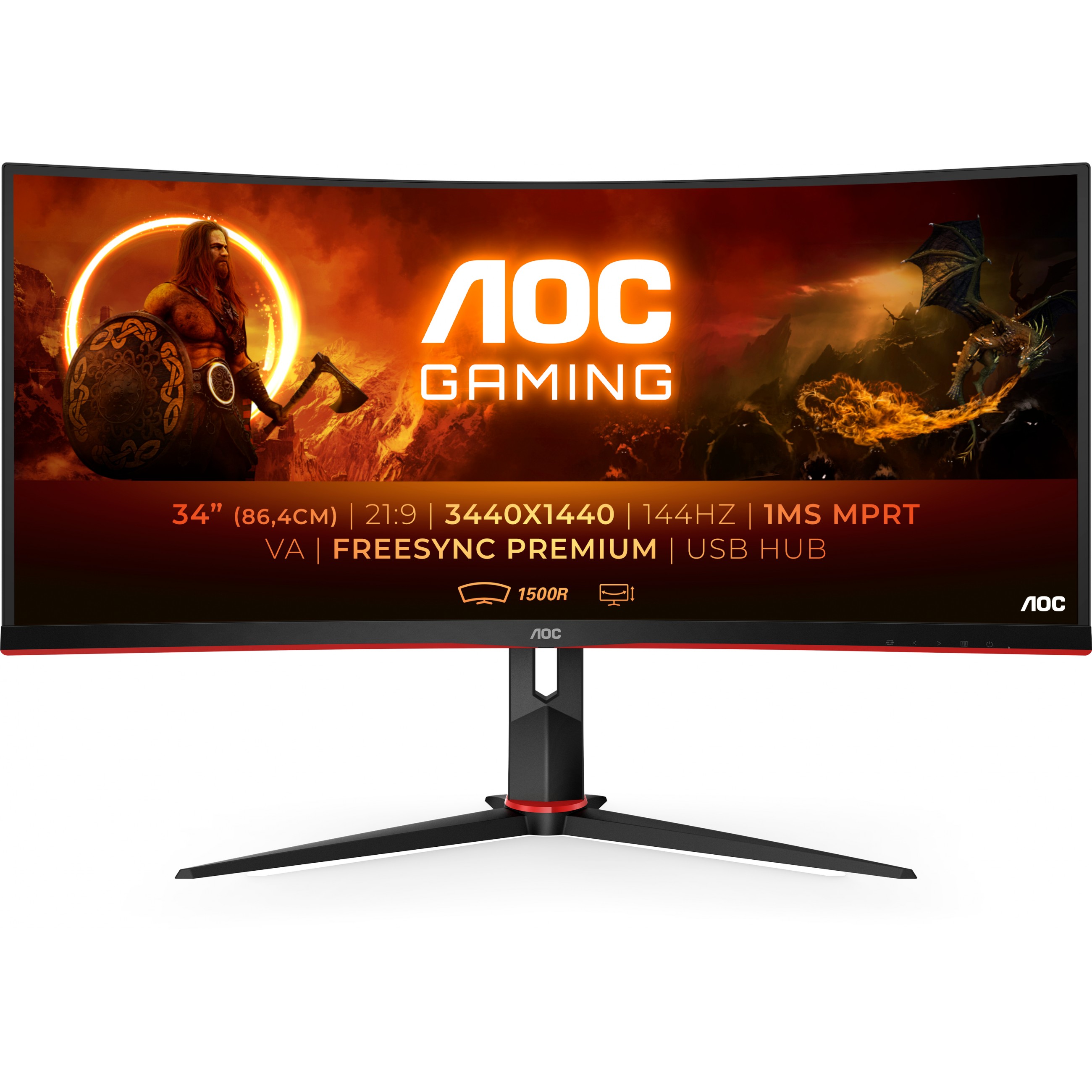 86cm / 34'' (3440x1440) AOC CU34G2X / BK Gaming 21:9 1ms 144Hz 2xHDMI DisplayPort VESA WQHD Black